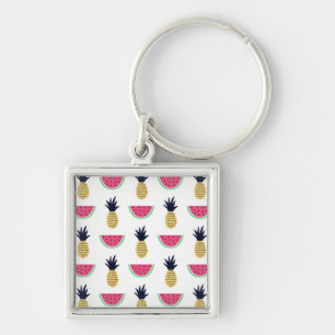 Cute Pineapple & Watermelon Doodle Pattern Key Ring