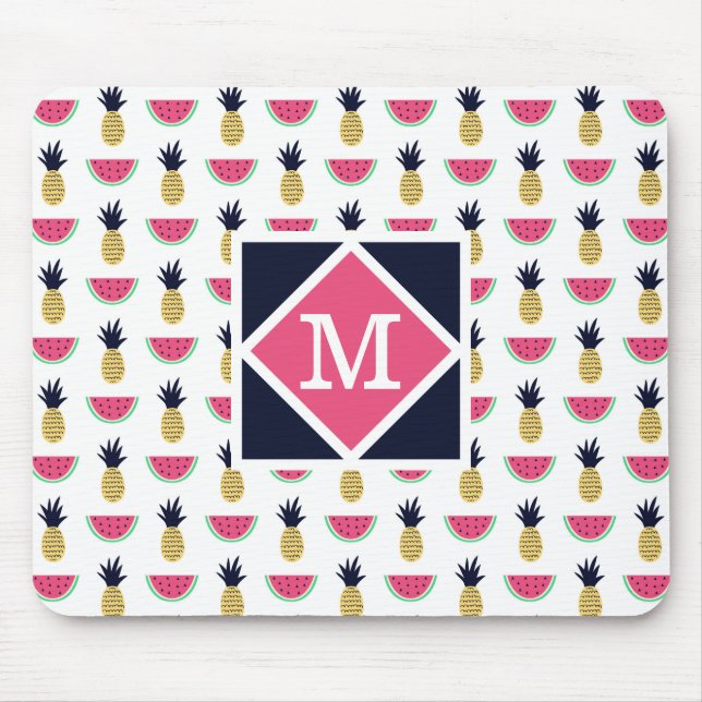 Cute Pineapple & Watermelon Doodle Pattern Mouse Pad (Front)