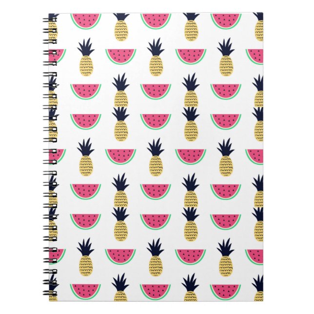 Cute Pineapple & Watermelon Doodle Pattern Notebook (Front)