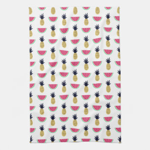 Cute Pineapple & Watermelon Doodle Pattern Tea Towel