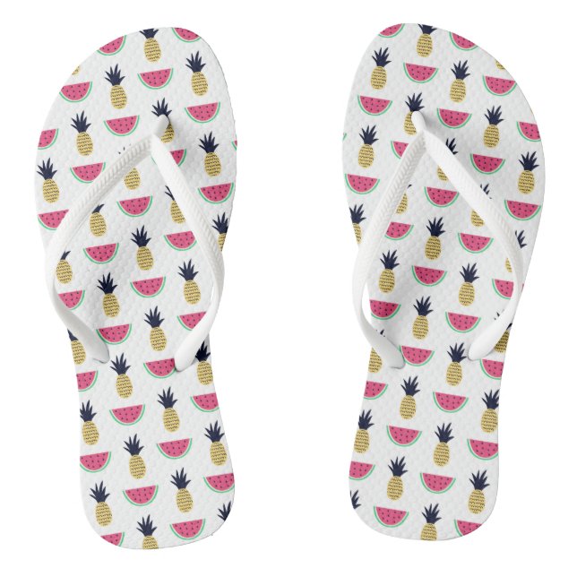 Cute Pineapple & Watermelon Doodle Pattern Thongs (Footbed)