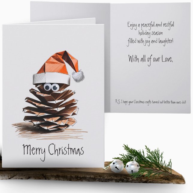 Cute Pinecone Paper Craft Santa Christmas   Card (Creator Uploaded)