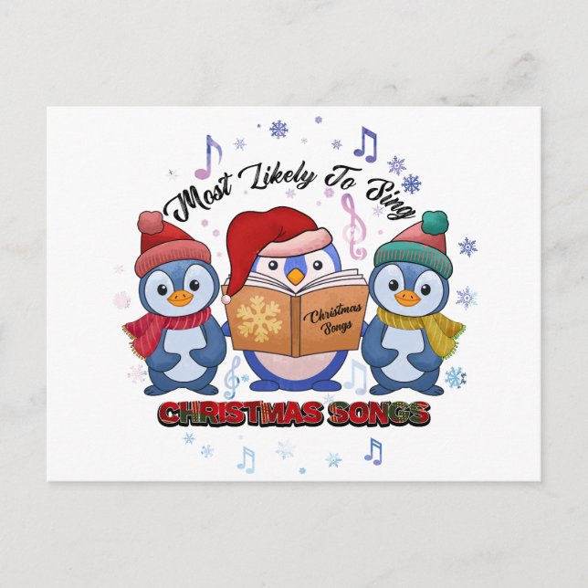  Cute Pinguins singing Christmas songs Postcard (Front)