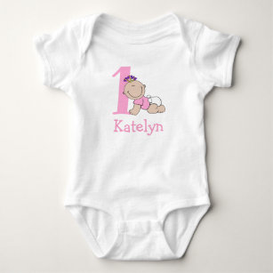 Cute Pink 1st Birthday Baby Bodysuit