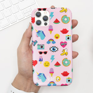 Cute Pink 80's Icons Emojis Pattern 