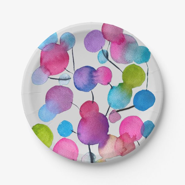 Cute pink abstract art tree paper plate (Front)