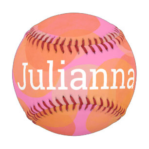 Cute Pink Abstract Watercolor Girly Custom Name Baseball