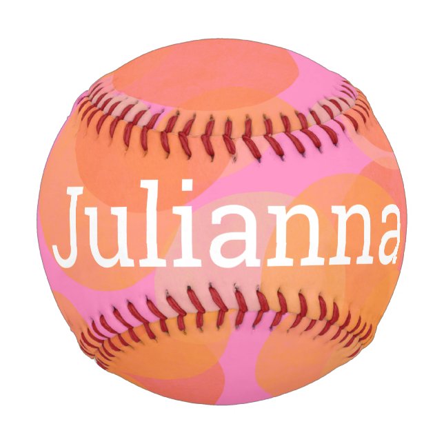 Cute Pink Abstract Watercolor Girly Custom Name Baseball (Front)