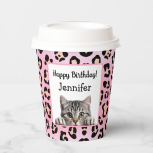 Cute Pink Adorable Cat Birthday Paper cup