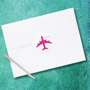Cute Pink Aeroplane Girl Pilot Personalised  Classic Round Sticker