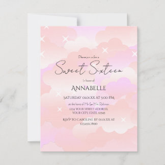 Cute Pink Aesthetic Clouds Sweet Sixteen Birthday Invitation