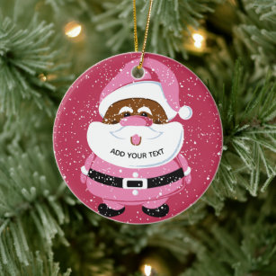 Cute pink African-American Santa Claus Christmas Ceramic Ornament