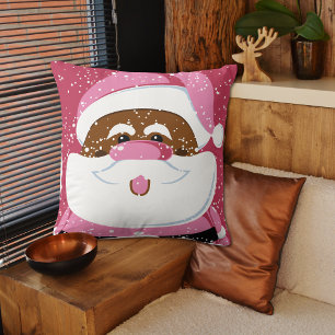 Cute pink  African-American Santa Claus Christmas Cushion