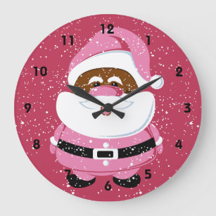 Cute pink African-American Santa Claus Christmas Large Clock