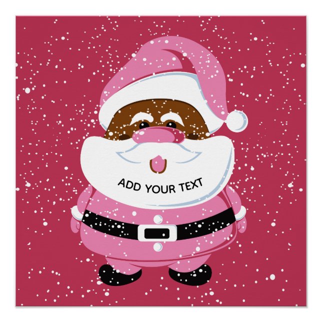 Cute pink African-American Santa Claus Christmas Poster (Front)
