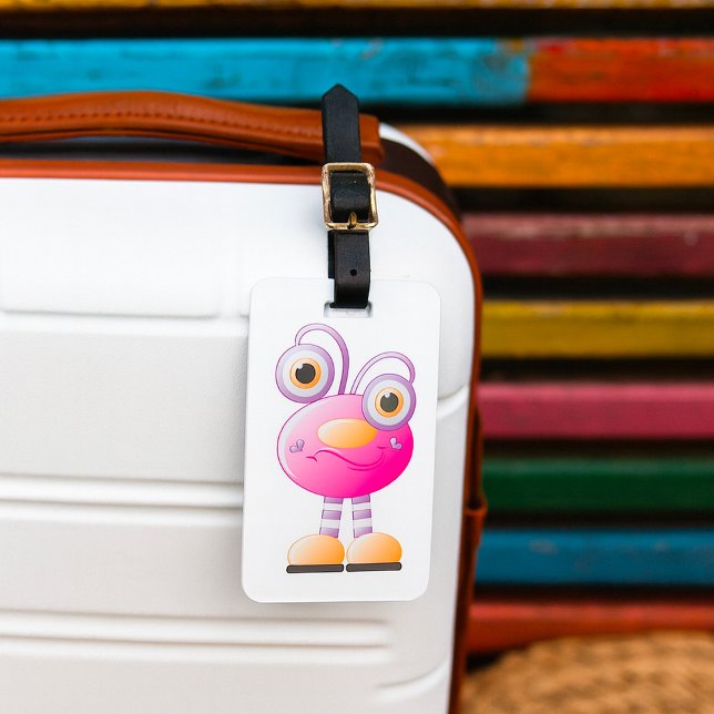 Cute Pink Alien With Big Eyes Luggage Tag (Creator Uploaded)