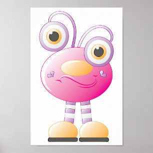 Cute Pink Alien With Big Eyes Poster