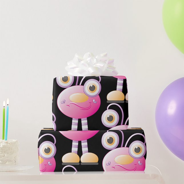 Cute Pink Alien With Big Eyes Wrapping Paper (Creator Uploaded)