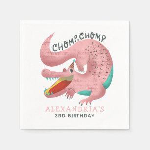 Cute Pink Alligator Birthday Party Girls Napkin