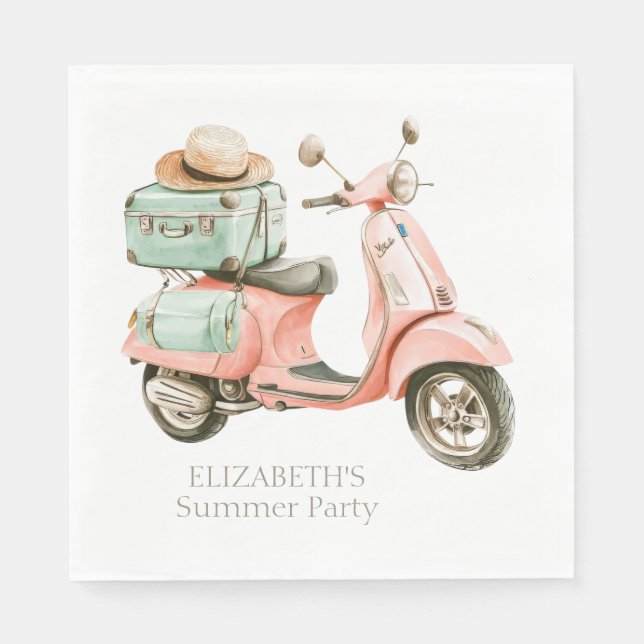 Cute Pink and Aqua Coastal Scooter Napkin (Front)
