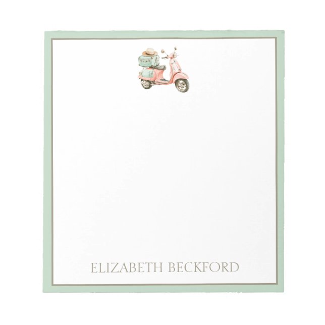Cute Pink and Aqua Coastal Scooter Notepad (Front)