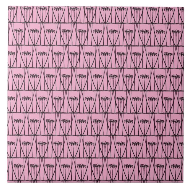Cute Pink and Black Coconut Trees silhouette Ceramic Tile (Front)