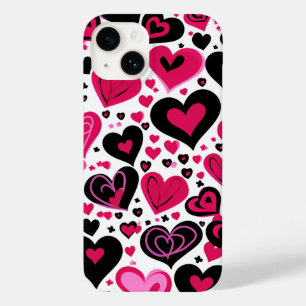 Cute Pink and Black Hearts Case-Mate iPhone 14 Case