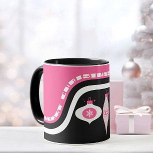 Cute Pink And Black Retro Christmas Card Mug