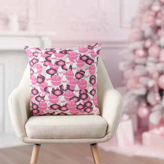Cute Pink And Black Retro Merry Christmas  Cushion