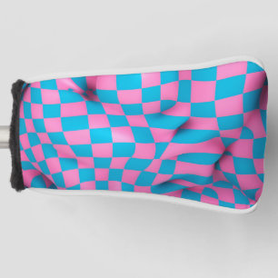 Cute Pink and Blue Abstract Chequerboard Pattern Golf Head Cover