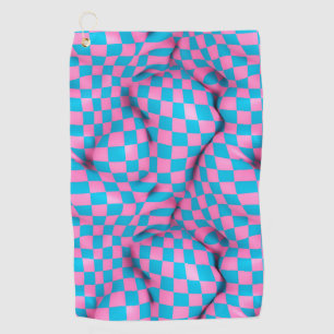 Cute Pink and Blue Abstract Chequerboard Pattern Golf Towel
