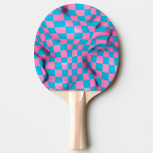Cute Pink and Blue Abstract Chequerboard Pattern Ping Pong Paddle