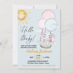 Cute Pink and Blue Baby Elephant Shower Invitation