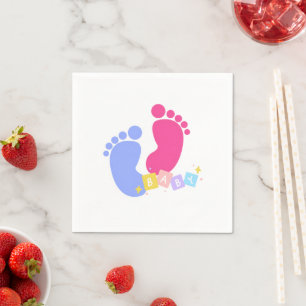 Cute Pink and Blue Baby Footprints Gender Reveal Napkin