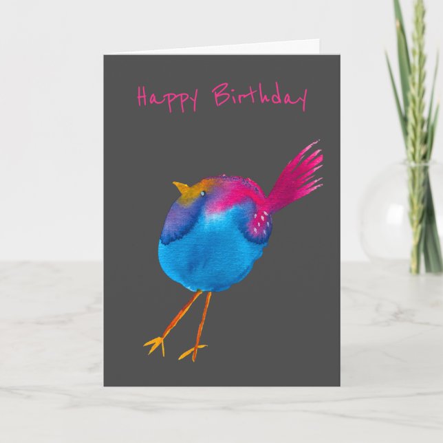 Cute pink and blue bird card (Front)