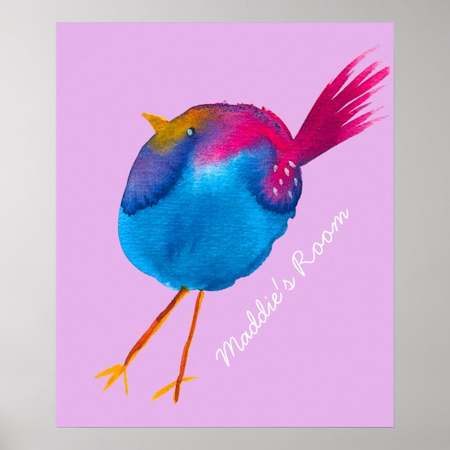 Cute pink and blue bird poster (Front)