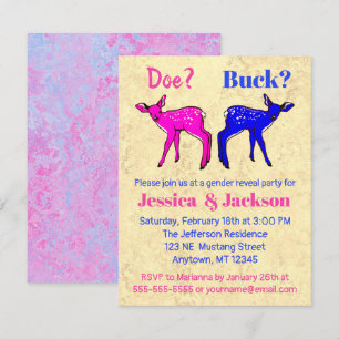 Cute Pink and Blue Fawns Gender Reveal Invitation