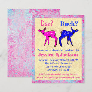 Cute Pink and Blue Fawns Gender Reveal Invitation