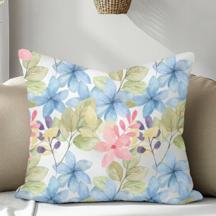 Cute Pink and Blue Floral Watercolor Transparent Cushion