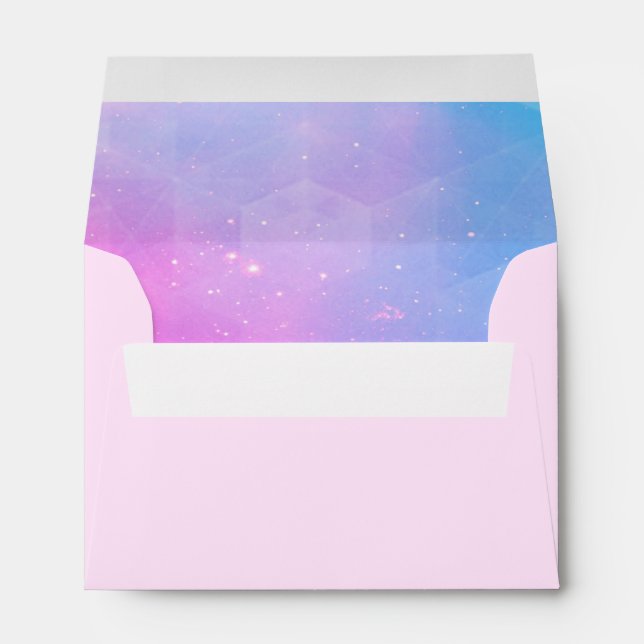 Cute Pink and Blue Galaxy Kids Birthday UFO Alien Envelope (Back (Bottom))