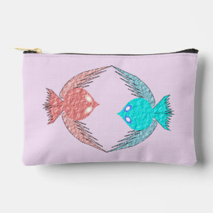 Cute Pink and Blue Love Birds Accessory Pouch