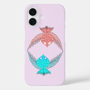 Cute Pink and Blue Love Birds iPhone 16 Case