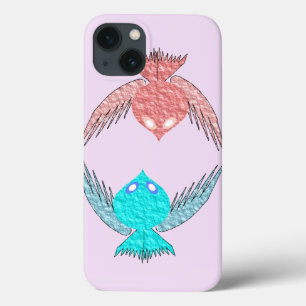 Cute Pink and Blue Love Birds iPhone 13 Case