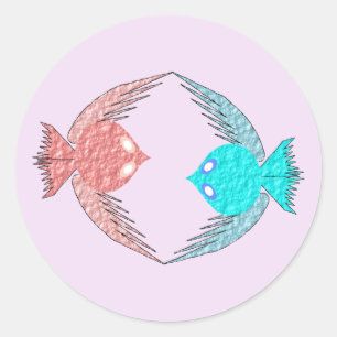 Cute Pink and Blue Love Birds Classic Round Sticker