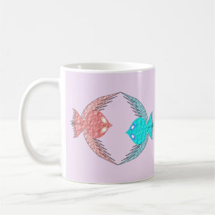 Cute Pink and Blue Love Birds Coffee Mug