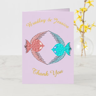 Cute Pink and Blue Love Birds Custom Foil Greeting Card