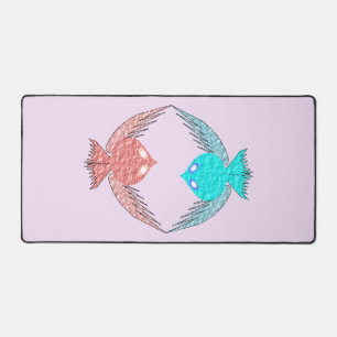 Cute Pink and Blue Love Birds Desk Mat