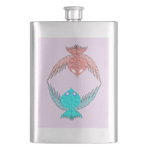 Cute Pink and Blue Love Birds Hip Flask