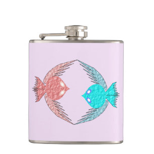 Cute Pink and Blue Love Birds Hip Flask