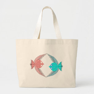 Cute Pink and Blue Love Birds Large Tote Bag